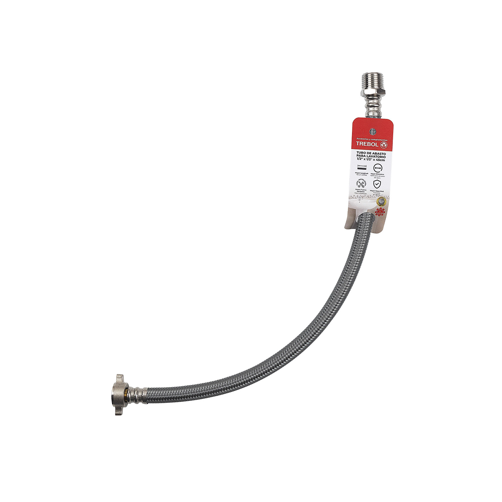 TUBO DE ABASTO 1/2"x1/2" DE NYLON TRENZADO  - LAVATORIO